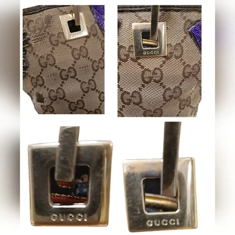 GUCCI Small Tote Shoulder Bucket Bag Monogram Peacock Embellished Sequin Vintage
